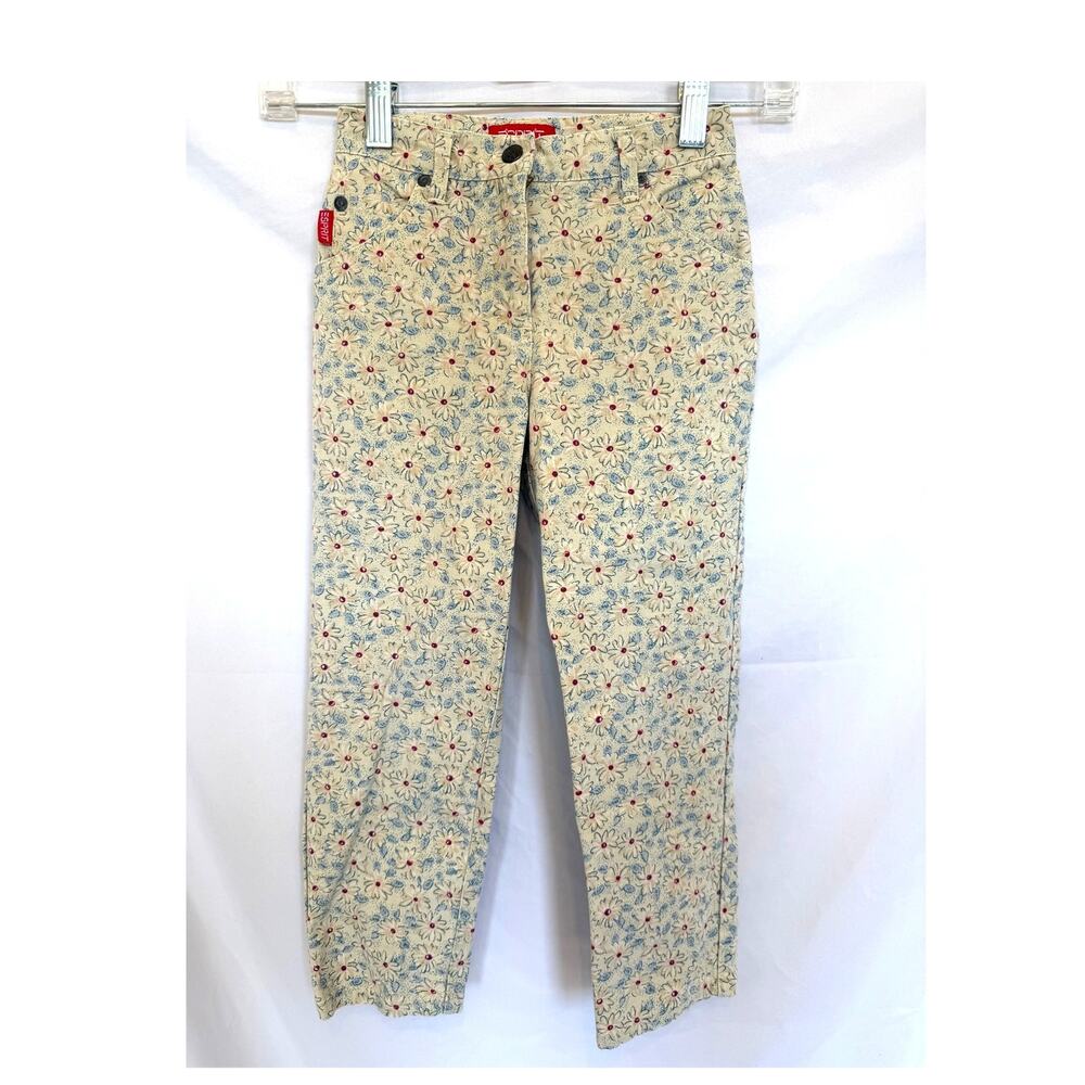 Vintage Esprit Mini Girl's Kid's Pants Tan Floral Red Blue, 6, 6T